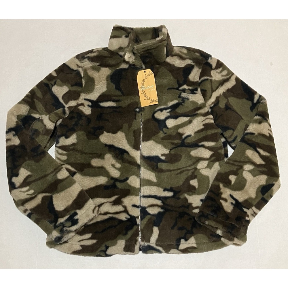 NWT Andree by Unit Womens Full‎ Zip Camouflage Camo Fur Jacket Size Medium
